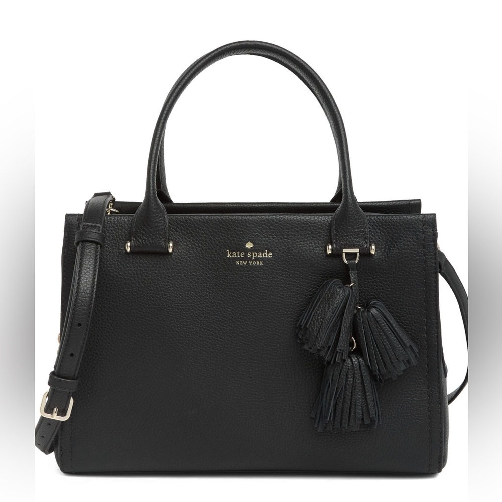 ✨🛍️ NWT Kate Spade Black Leather Palmer Drive Maryam Two-Way Top Handle Bag